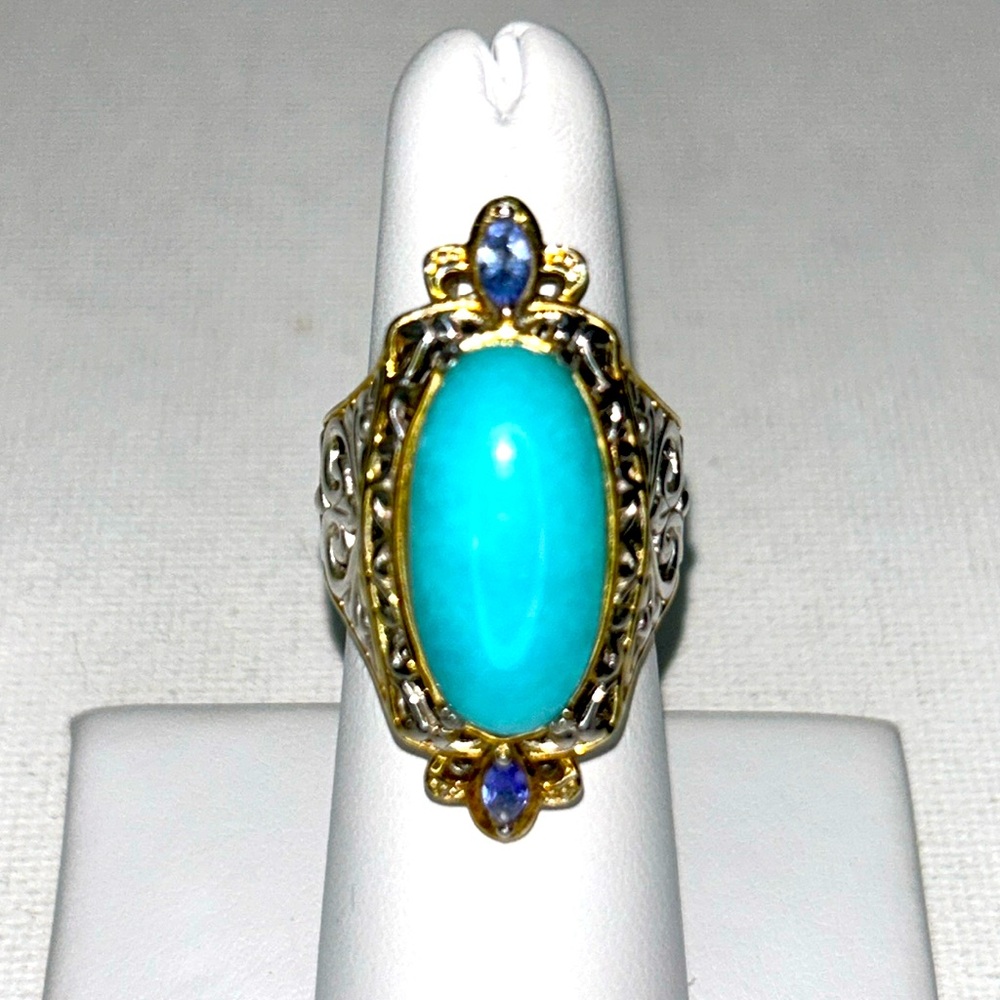 NWOT Gems En Vogue Genuine Amazonite & Tanzanite Sterling 18K Gold Accent Ring